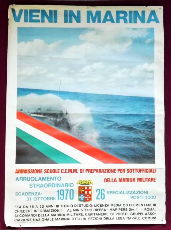 MARINA MILITARE – Manifesto pubblicitario originale 1970 - 1Solo ...