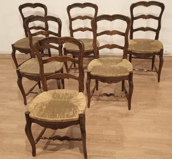 Set 6 sedie provenzali rustiche rovere massello ottocento restaurate ottime condizioni