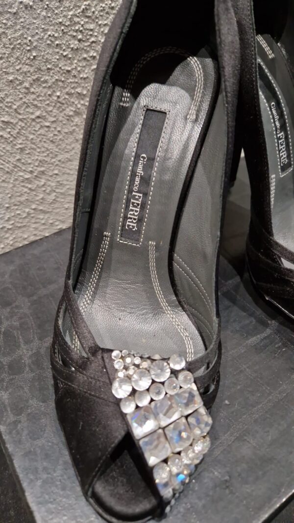 Gianfranco Ferré - Women's Shoes Black satin pumps with Swarovski Vintage Shoes